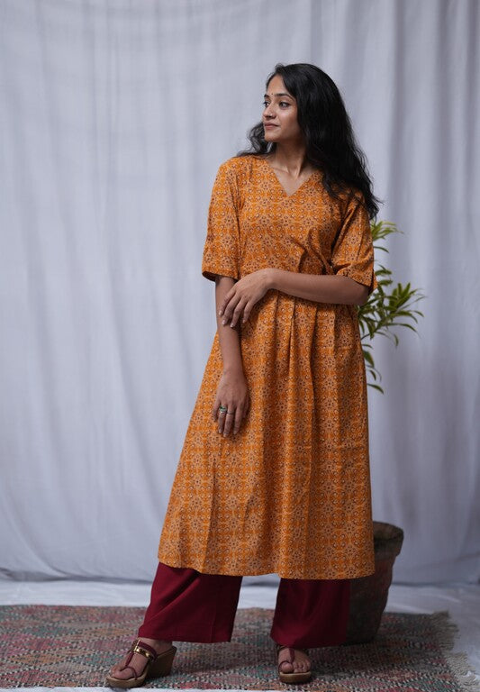 Vedika Cotton Yellow Aline Kurta