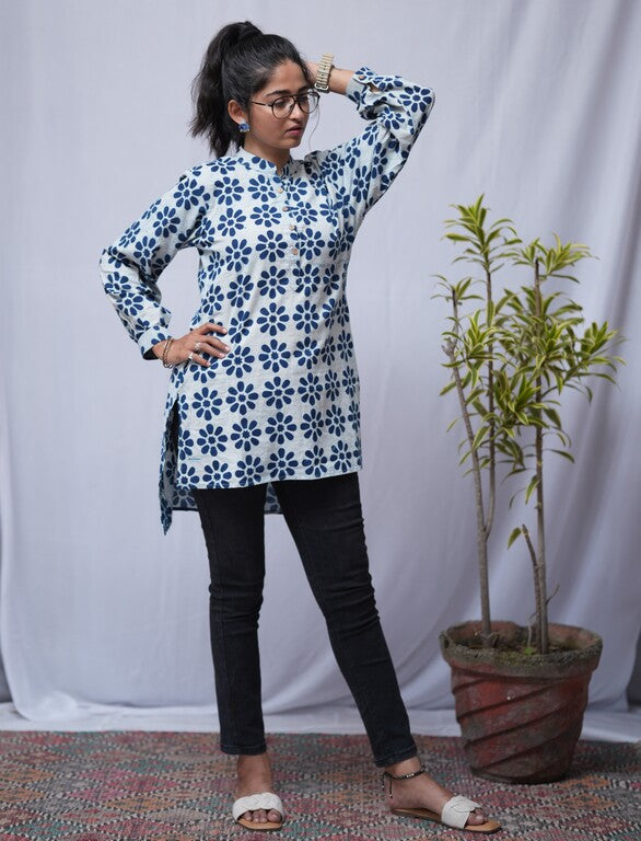 Aditi Dabu Indigo Cotton Short Top Kurti