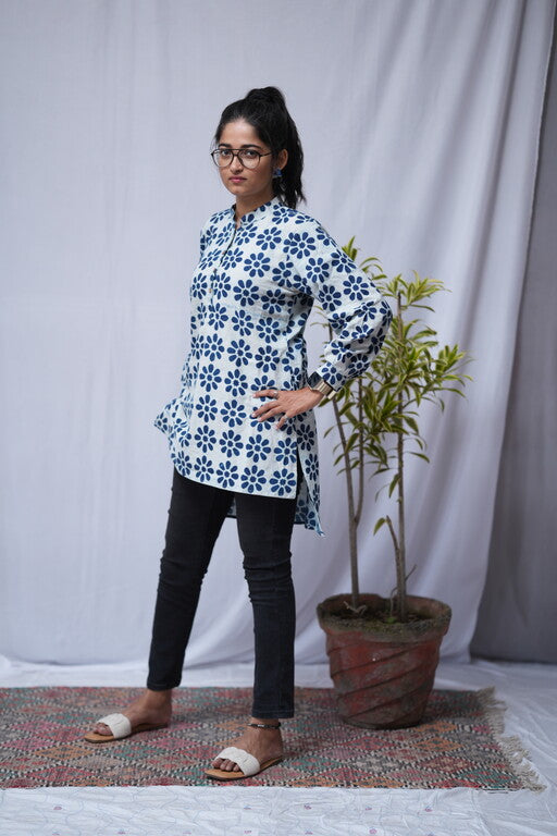 Aditi Dabu Indigo Cotton Short Top Kurti