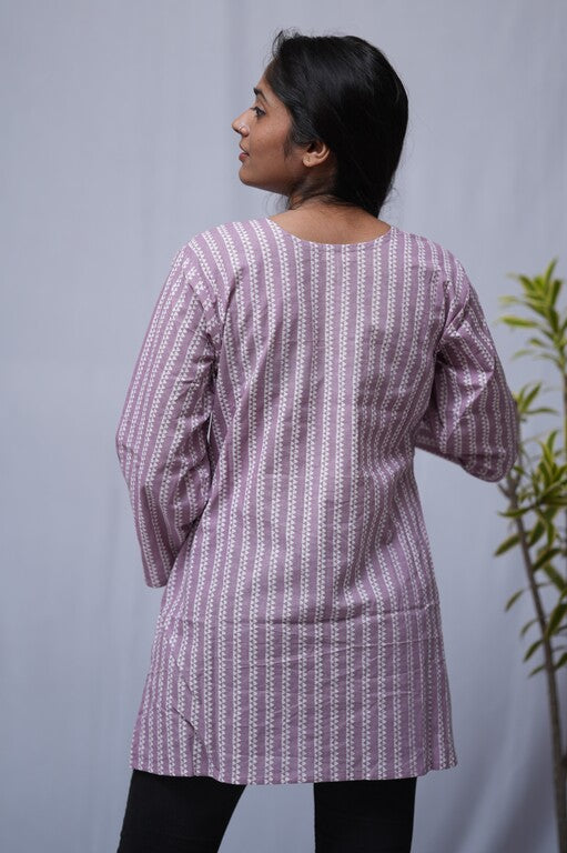 Priti Purple Cotton Straight Short Top Kurti