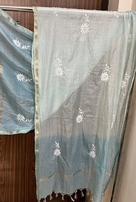 Lucknowi Chikankari Ombre Blue Kota Dupatta