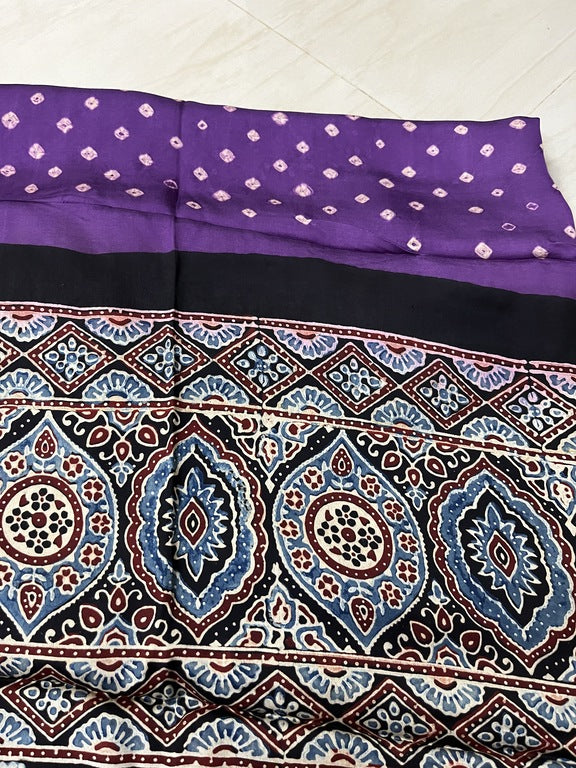 bandhani ajrakh purple and black modal silk dupatta