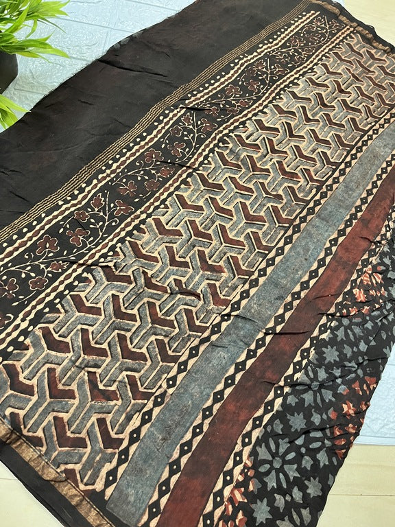 ajrakh brown chanderi silk dupatta