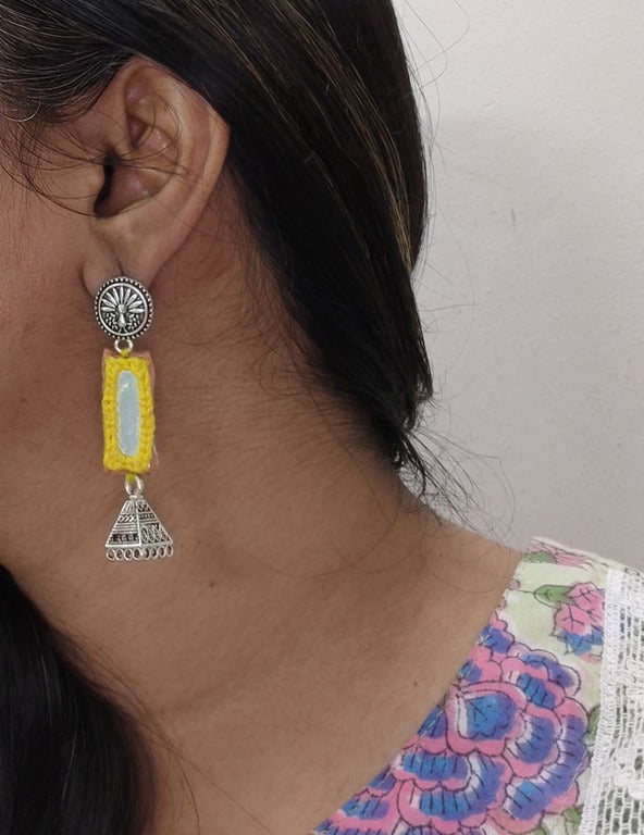 Lia Yellow Mirror Work Earrings