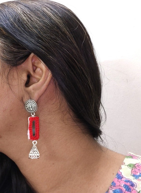 Leila Red Mirror Work Earrings