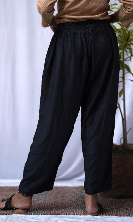 Black Rayon Narrow Palazzo