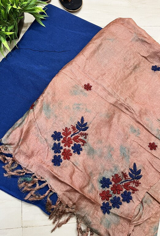 Lucknowi Chikankari Tie-Dye Brown Tussar Silk Dupatta