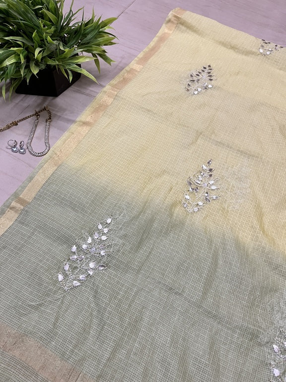 Lucknowi Chikankari Ombre Yellow Kota Silk Dupatta