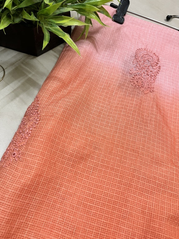 Lucknowi Chikankari Ombre Pink and Orange Kota Silk Dupatta