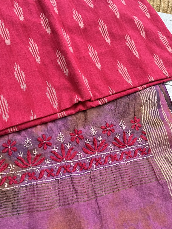 Lucknowi Chikankari Tie-Dye Pink Chanderi Silk Dupatta