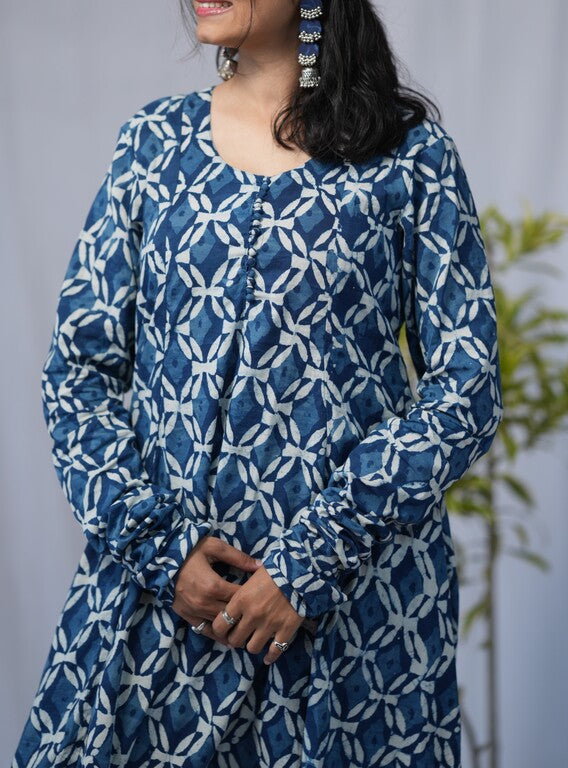 Krina Indigo Cotton Chudi Sleeves Kali Kurta