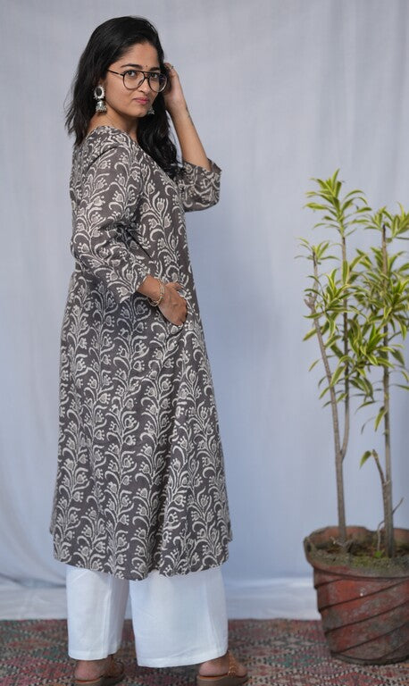 Maya Bagru Cotton Grey Aline Kurta