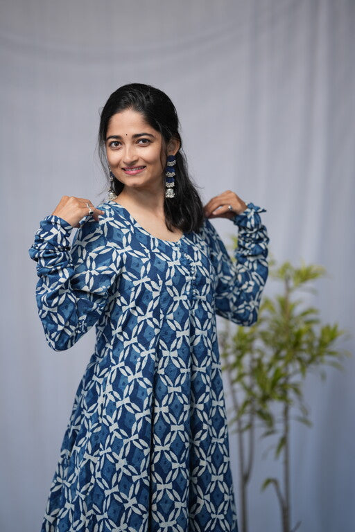 Krina Indigo Cotton Chudi Sleeves Kali Kurta