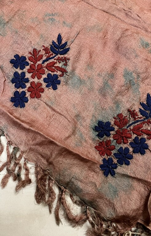 Lucknowi Chikankari Tie-Dye Brown Tussar Silk Dupatta