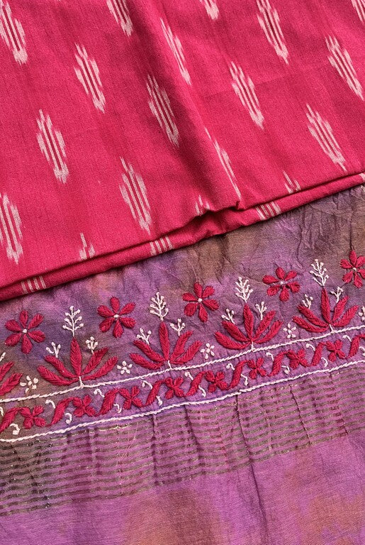 Lucknowi Chikankari Tie-Dye Pink Chanderi Silk Dupatta