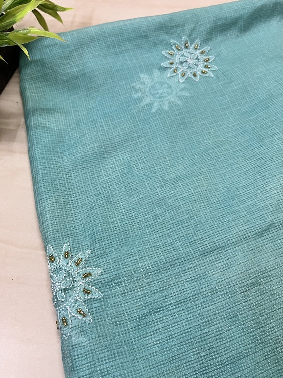 Lucknowi Chikankari Blue Kota Silk Dupatta