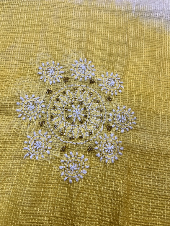 Lucknowi Chikankari Ombre Cream and Yellow Kota Silk Dupatta