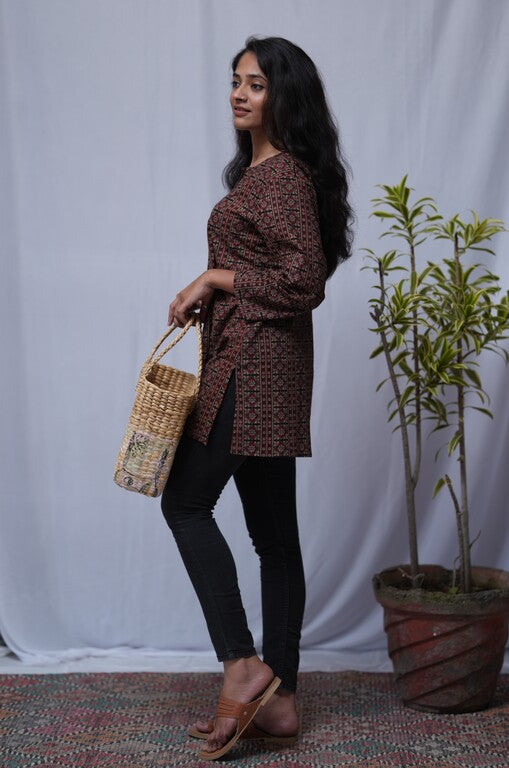 Rati Cotton Brown Straight Short Top Kurti