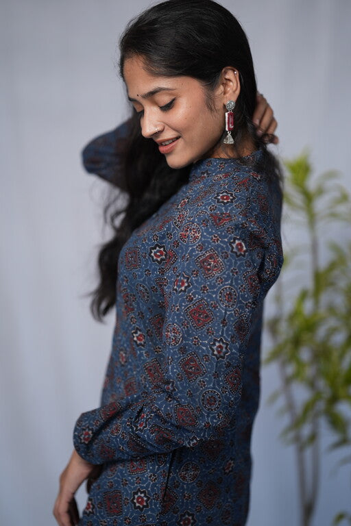 Aisha Ajrakh Cotton Blue Straight Kurta