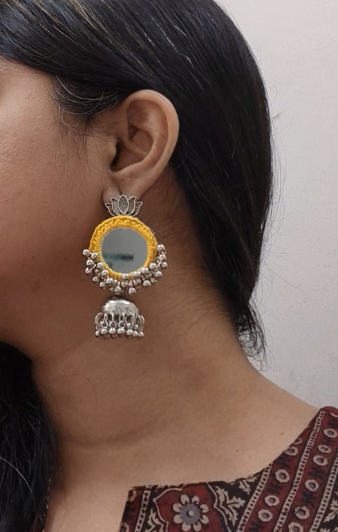 Ivy Yellow Mirror Work Earrings