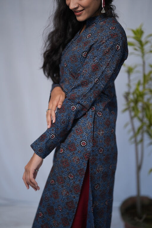 Aisha Ajrakh Cotton Blue Straight Kurta