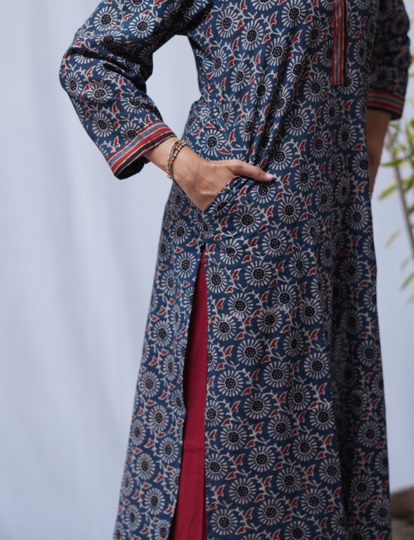 Dipa Ajrakh Cotton Blue Straight Kurta