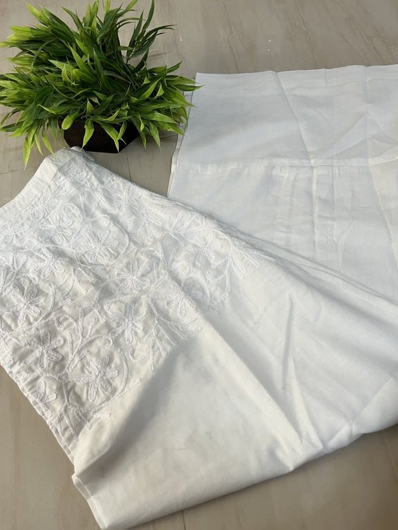 Stretchable White Non-Transparent Lucknowi Pant