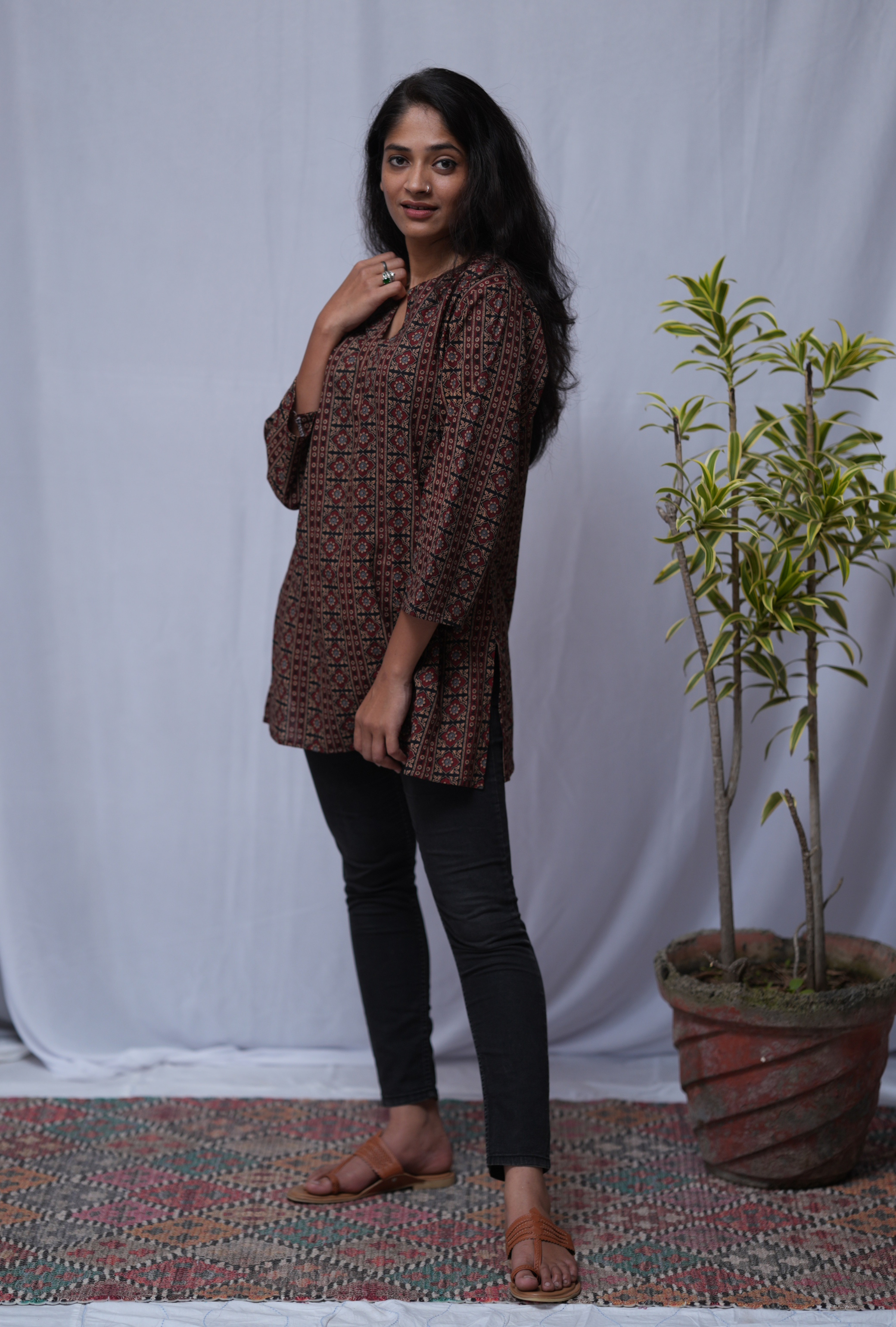 Rati Cotton Brown Straight Short Top Kurti