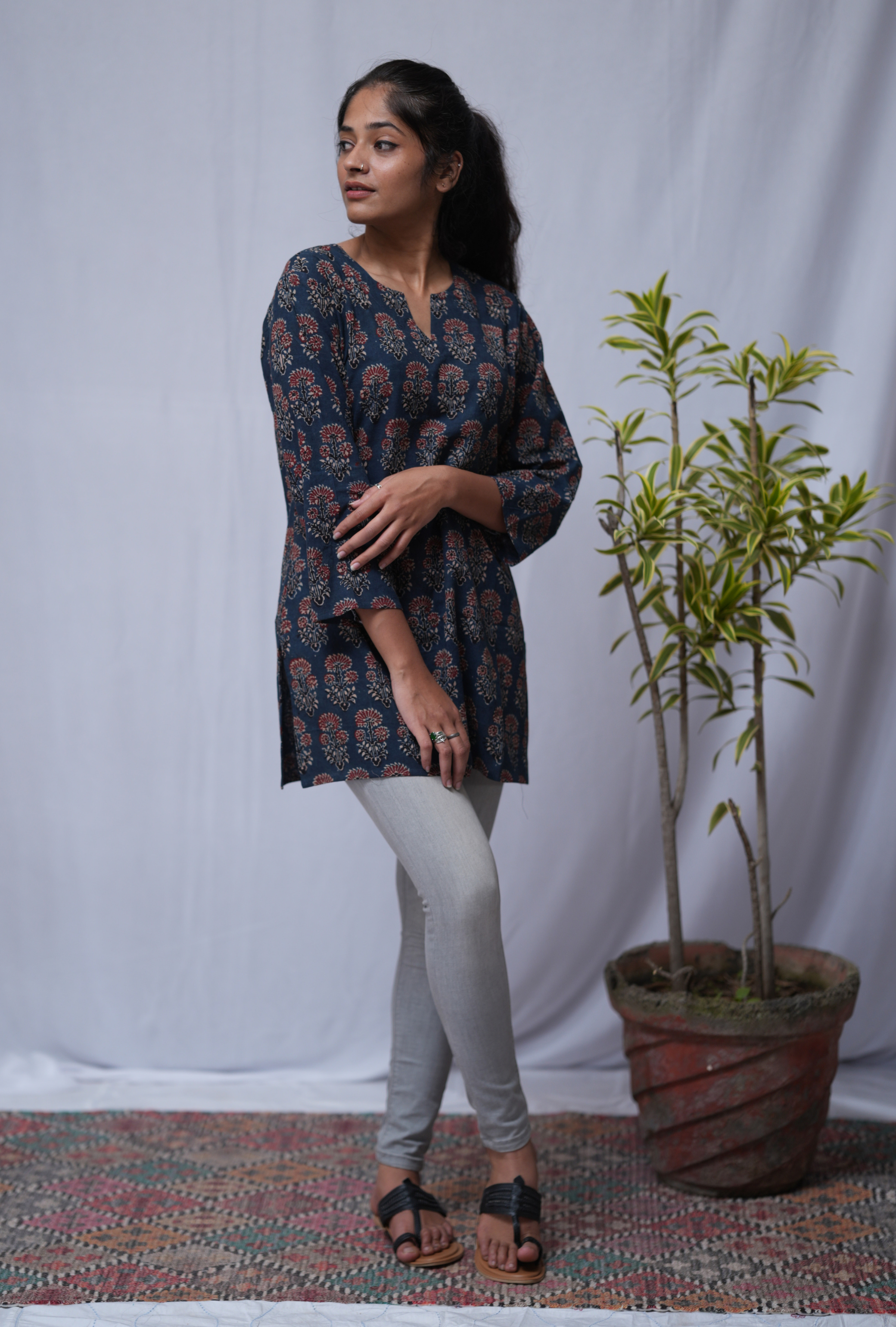 lakshmi ajrakh cotton blue straight top